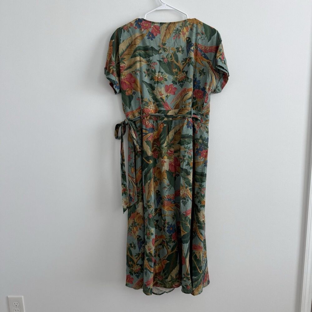 Sezane Tropical Floral Midi Wrap Dress Linen Hawaiian Birds Sz 40 (US 8) Classic - Picture 7 of 12